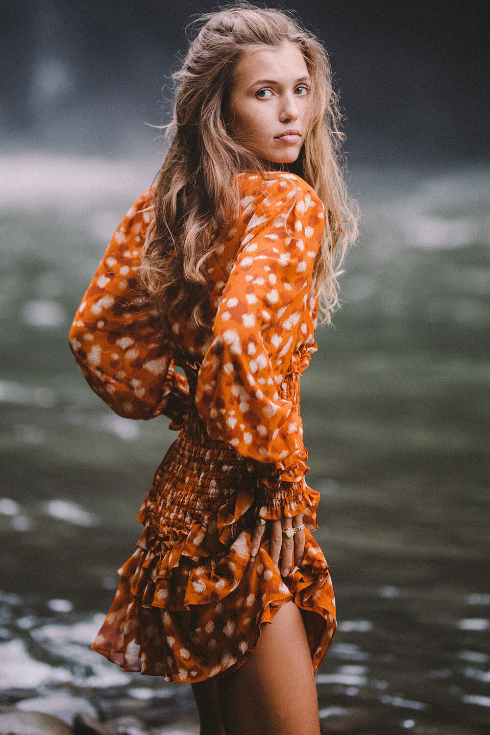 BAMBINA FRILL DRESS in colour GOLDEN OCHRE