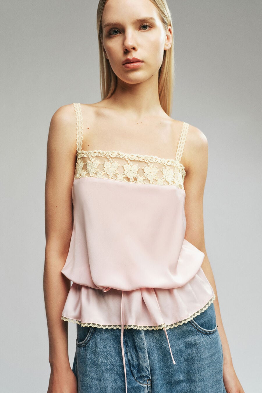 Bonita Satin Lace Trim Top