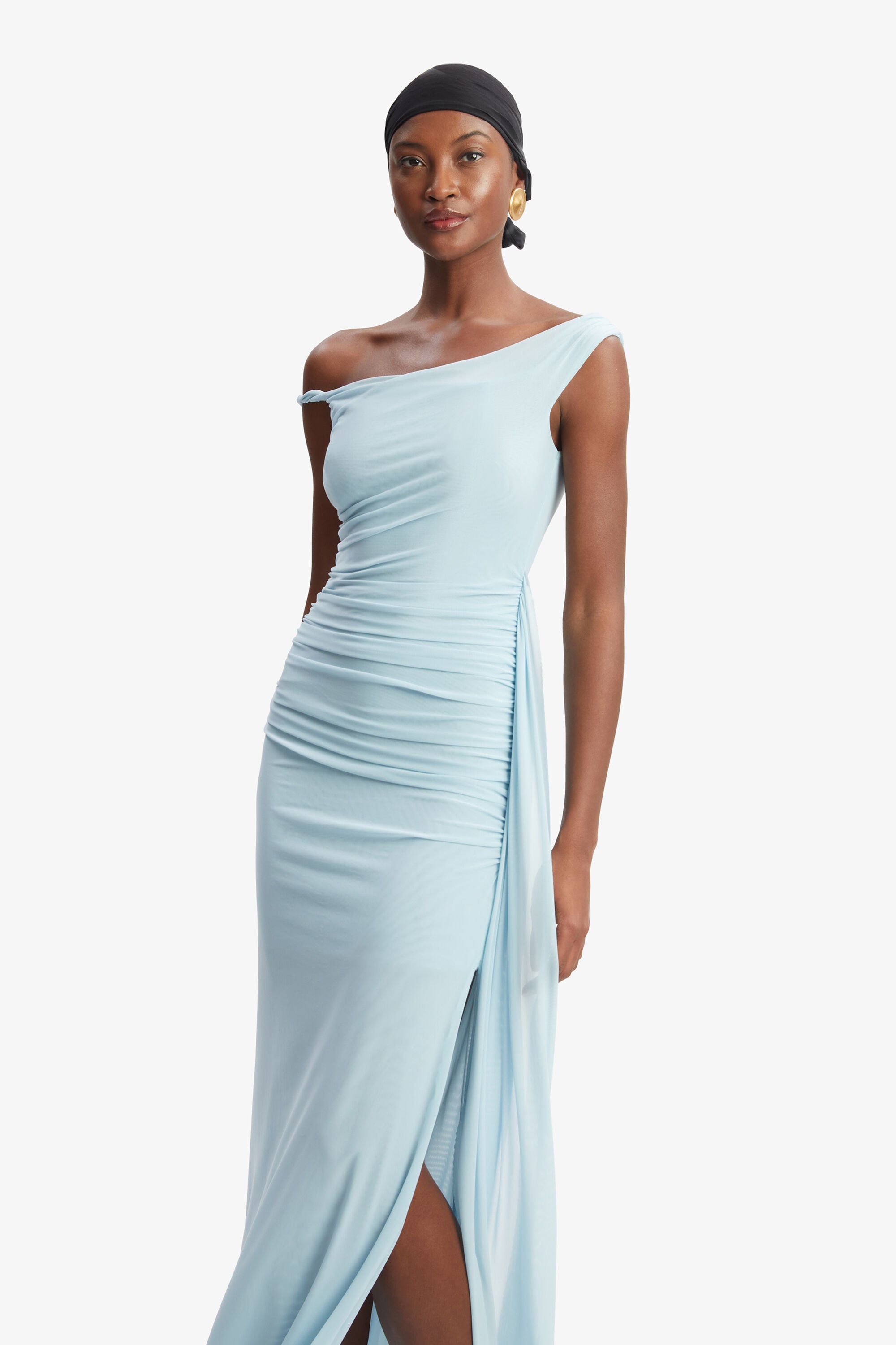 light blue acetate slinky bardot long sleeve maxi dress Women's Sage Green Acetate Slinky Bardot Long Sleeve Maxi Dress