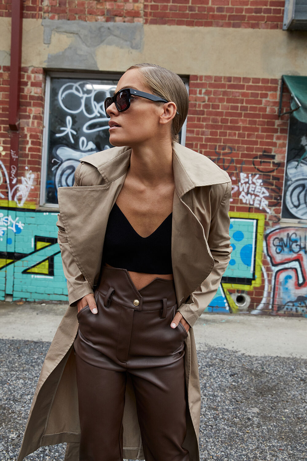 brown leather pants