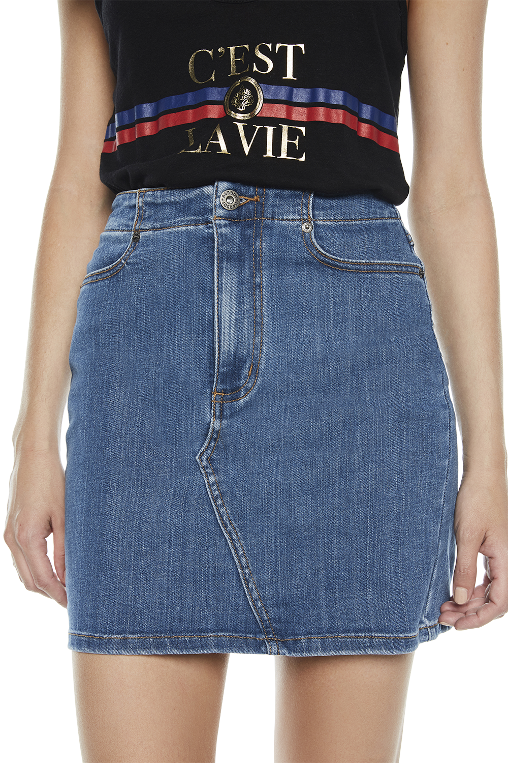 denim skirt bardot