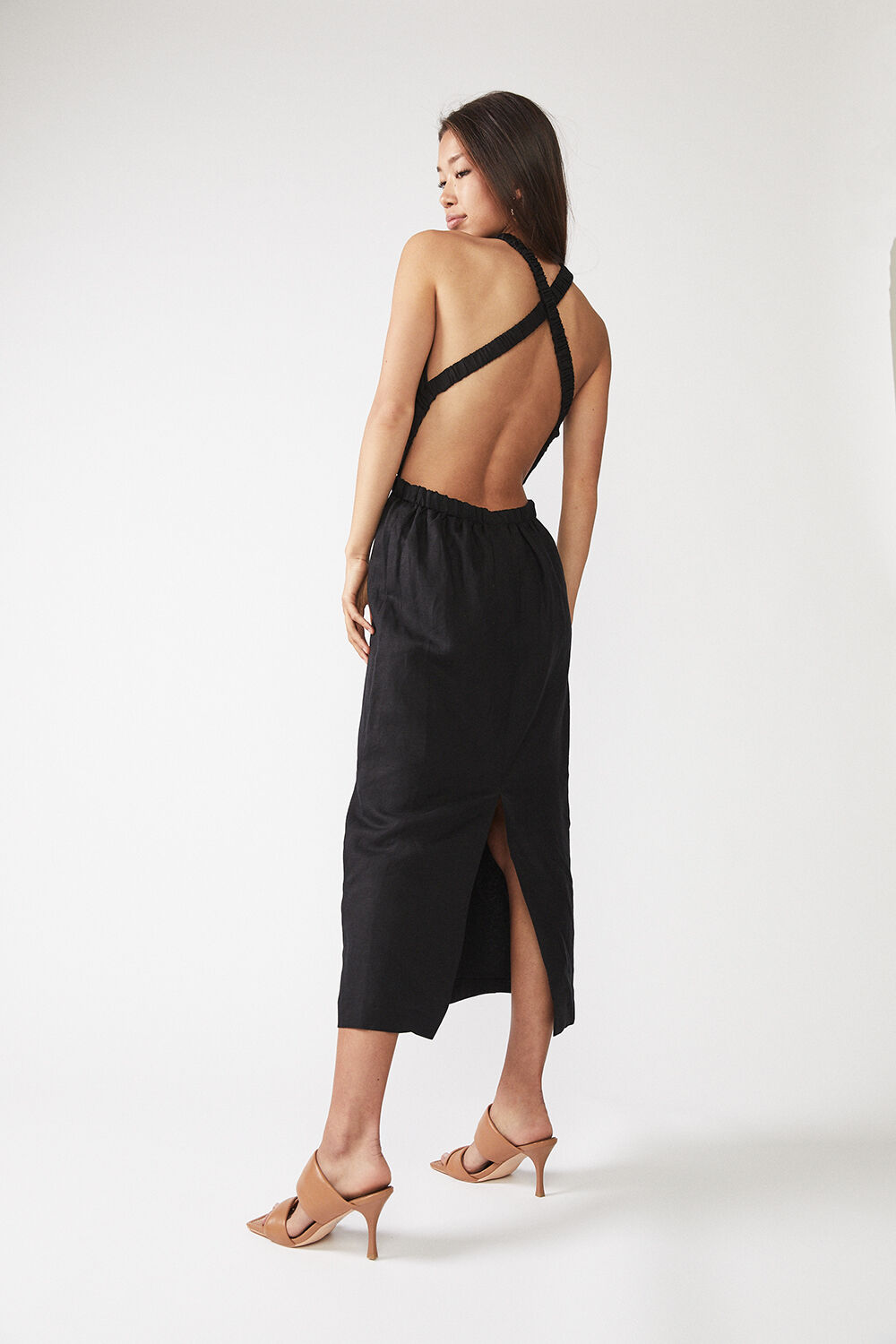 The Grecian Midi Dress in Black | Bardot