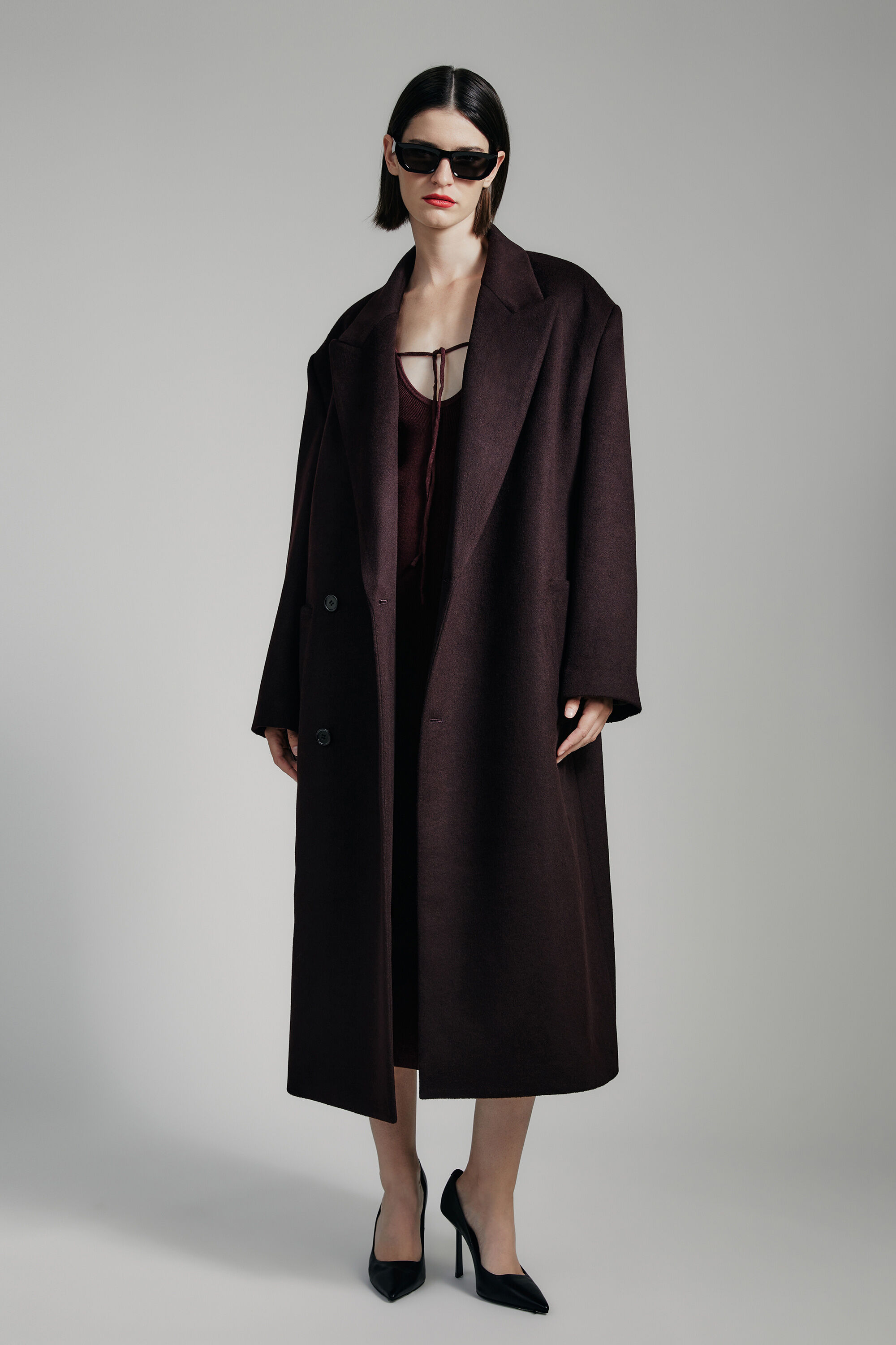 Classic Oversized Coat In Deep Plum Bardot