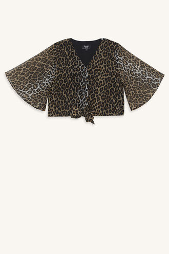 LEOPARD TIE TOP in colour LATTE