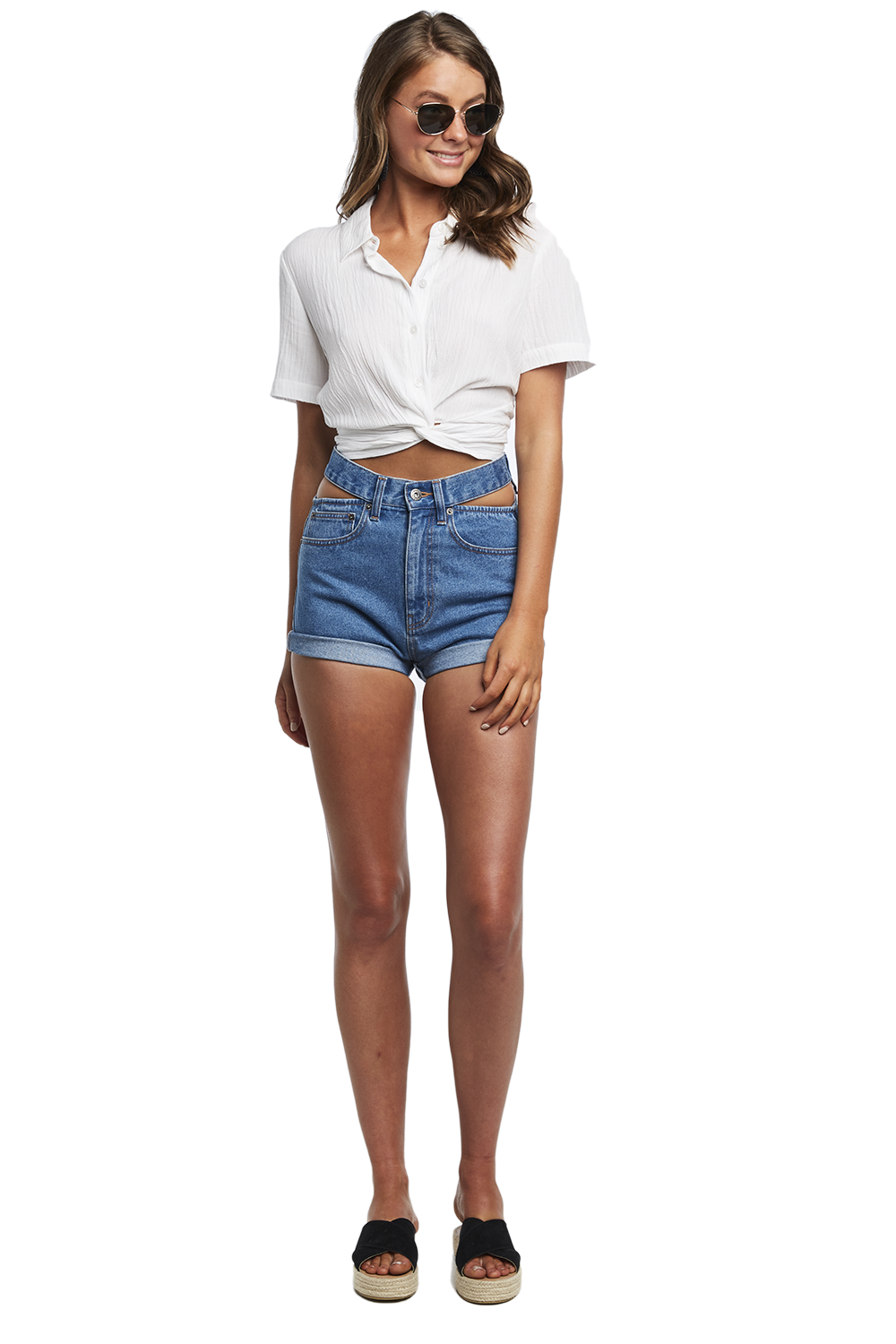 Cut Out Denim Short in Light Wash | Bardot