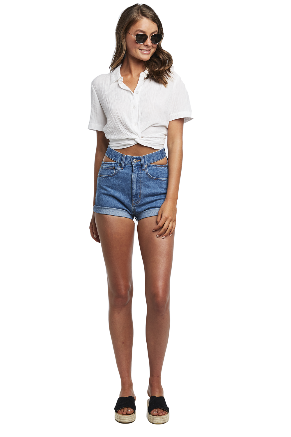 Cut Out Denim Short In Light Wash Bardot