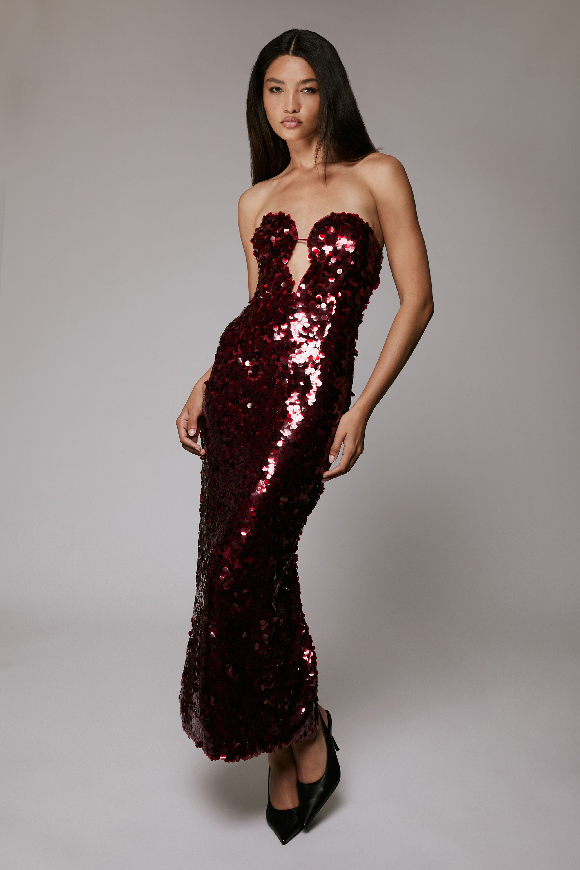 Braya Sequin Midi Dress In Famous Red | Bardot