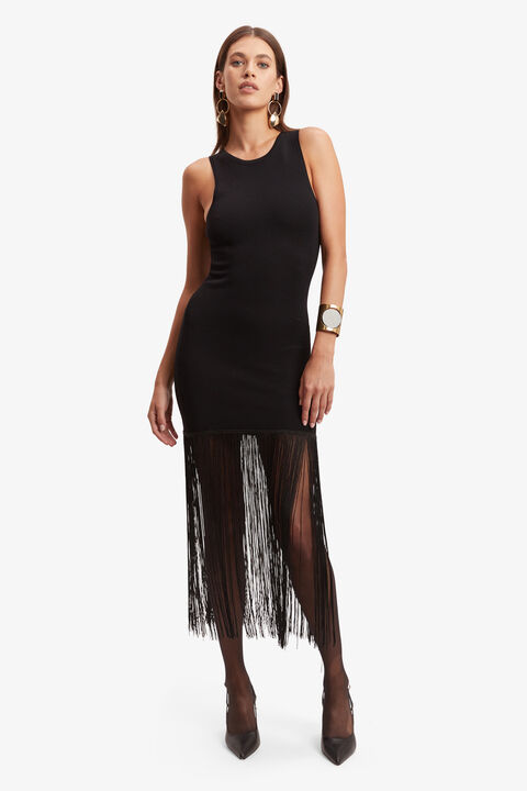 TASSEL KNIT DRESS in colour CAVIAR