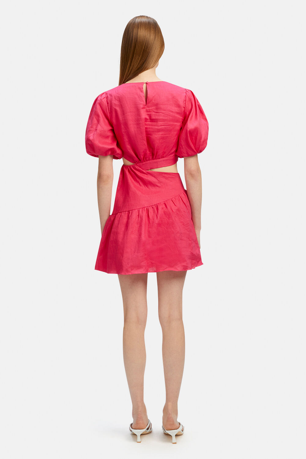 MIMI LINEN MINI DRESS in colour HOT PINK