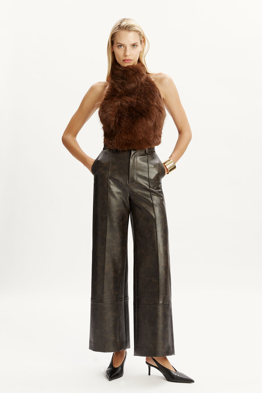 MARLOWE VEGAN LEATHER PANT in colour DARK CHOCO