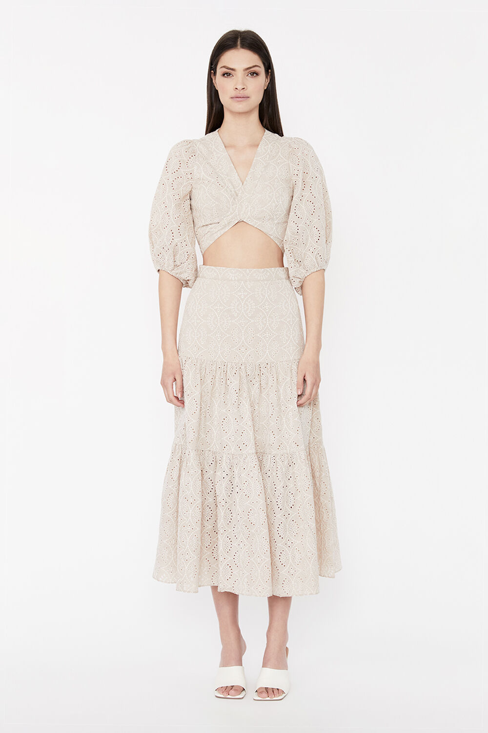MIKA BRODERIE MAXI SKIRT in colour RUGBY TAN