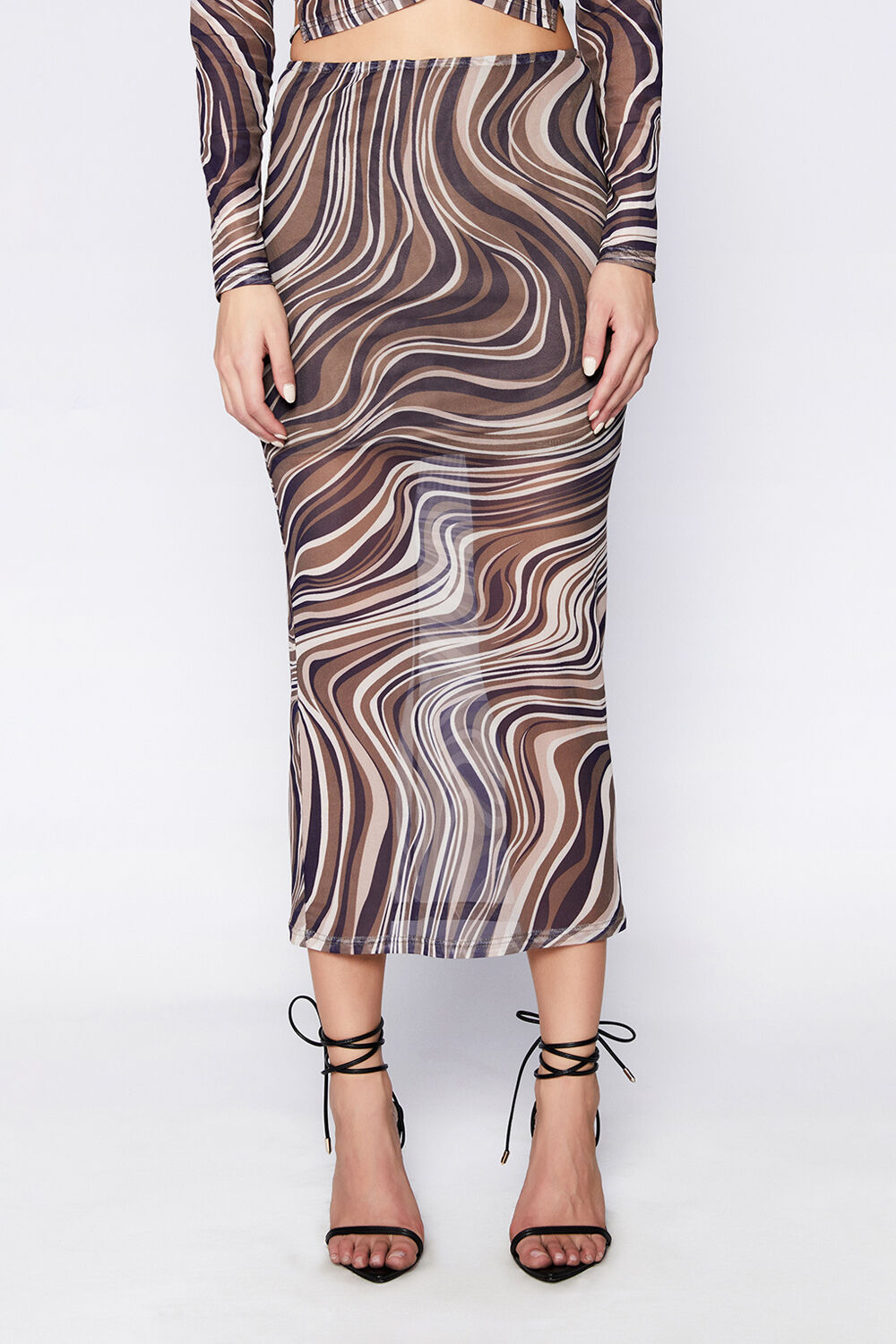 ALIYAH PRINTED MESH SKIRT in colour BROWN SWIRL