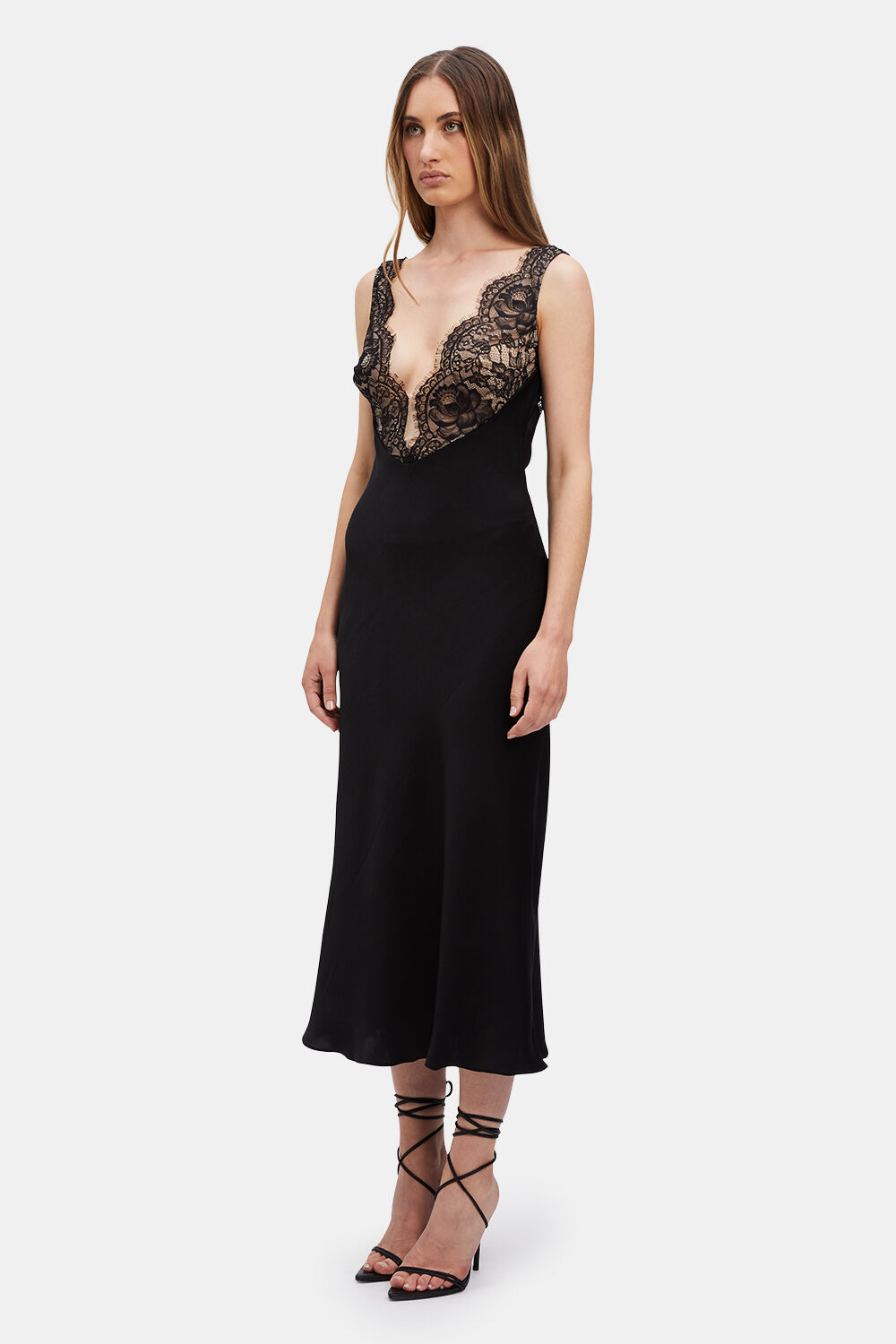 HAYDEN LACE SLIP DRESS in colour CAVIAR