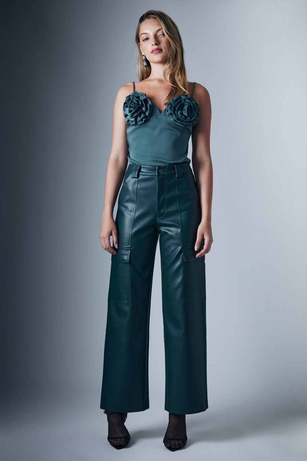 ELETA SATIN CAMI in colour SEAGRASS