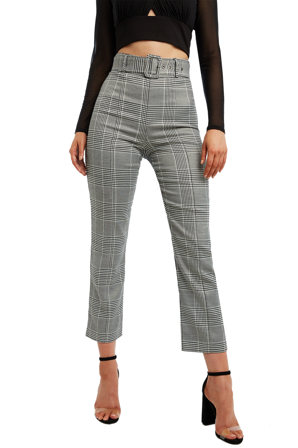 check pant with black shirt