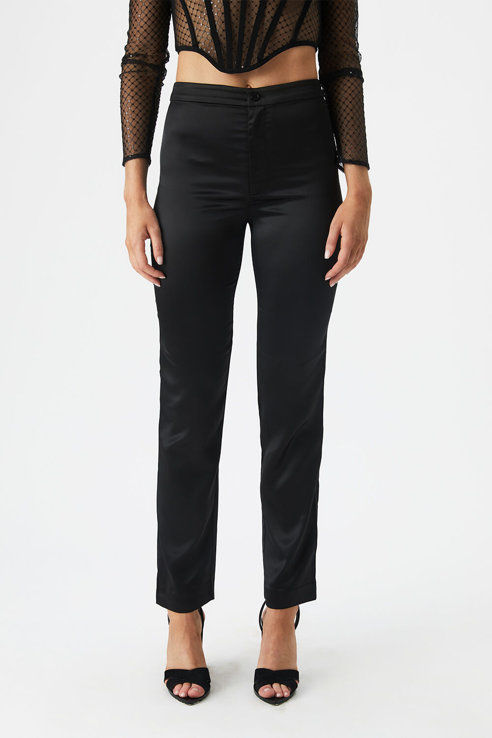 NYAH SATIN PANT in colour CAVIAR
