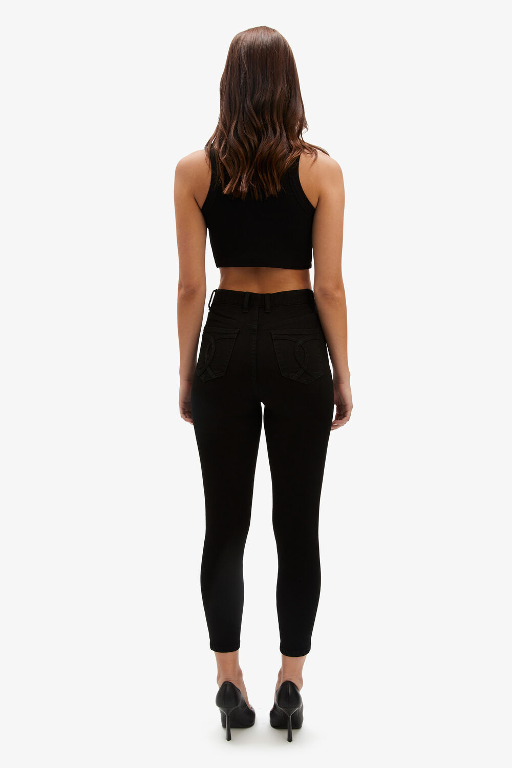 KHLOE HI CROP JEAN IN BLACK in colour CAVIAR