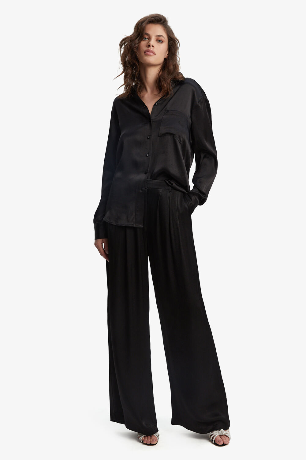 LENA PIN TUCK PANT in colour CAVIAR