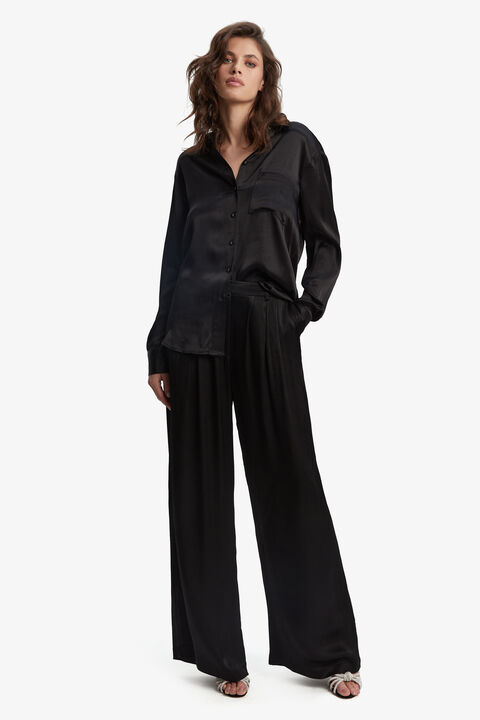 LENA PIN TUCK PANT in colour CAVIAR
