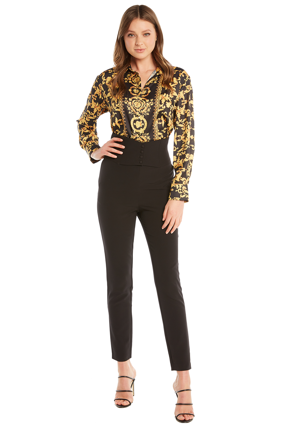 Scarf Print Shirt in Gold Scarf | Bardot