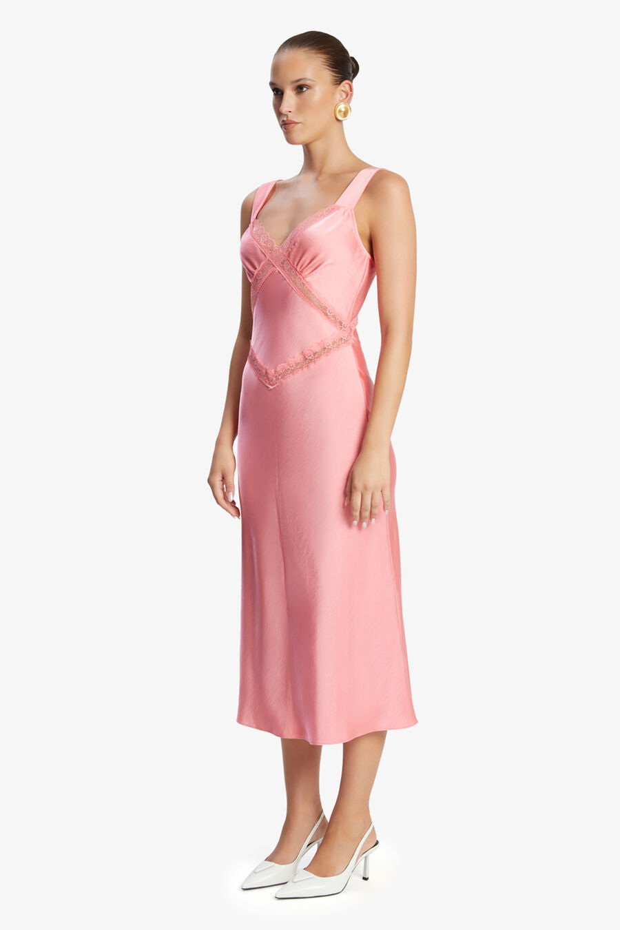 EMORY SATIN SLIP DRESS in colour PINK