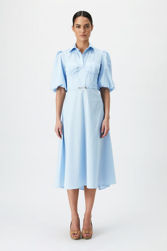 CORSET MIDI SHIRT DRESS in colour CERULEAN