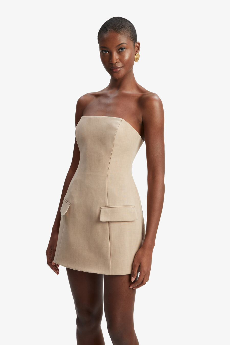 MADELINE HOUR GLASS MINI DRESS in colour TAN