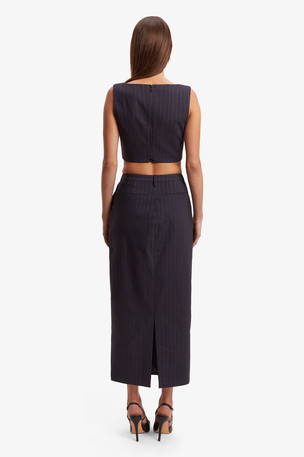 SIAN PIN STRIPE MAXI SKIRT in colour SODALITE BLUE