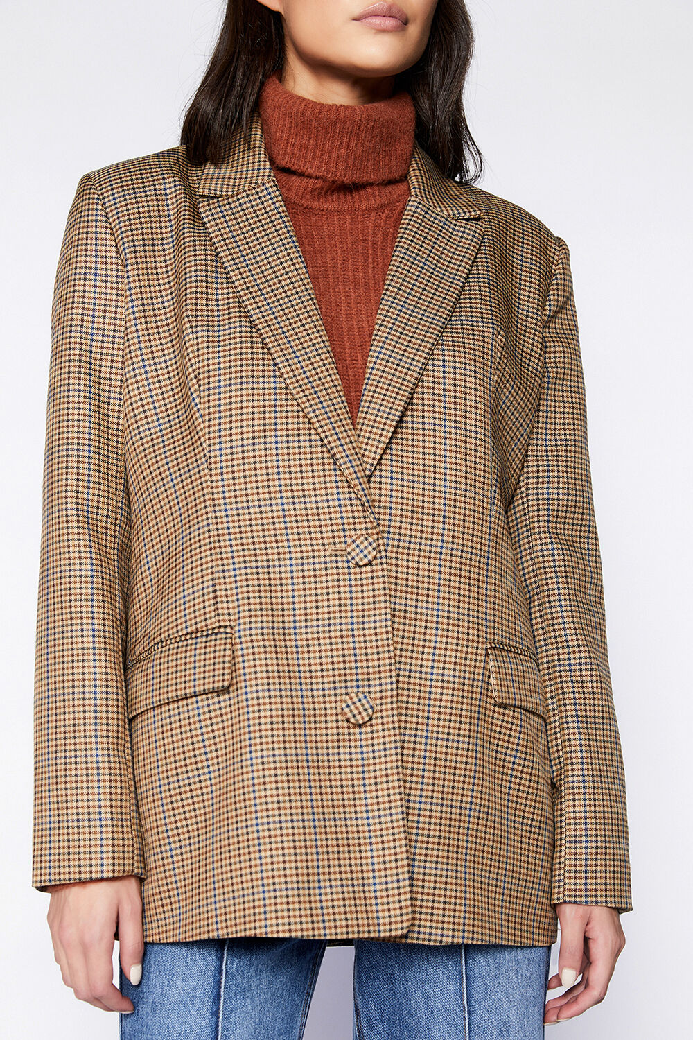 TILIYA CHECK BLAZER in colour COCOA BROWN
