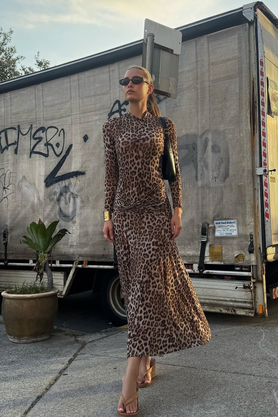 Lea Printed Mesh Midi Dress