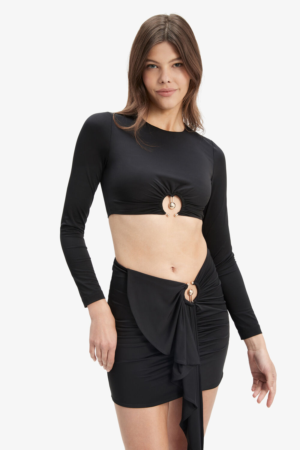 NEVE LONG SLEEVE KNIT TOP in colour CAVIAR
