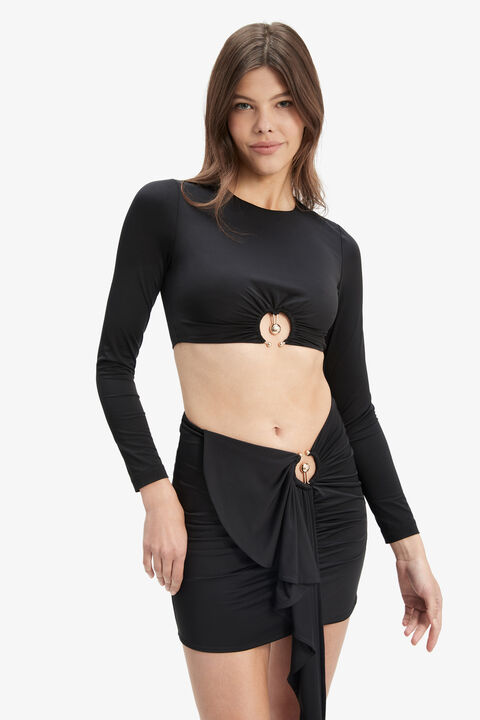 NEVE LONG SLEEVE KNIT TOP in colour CAVIAR