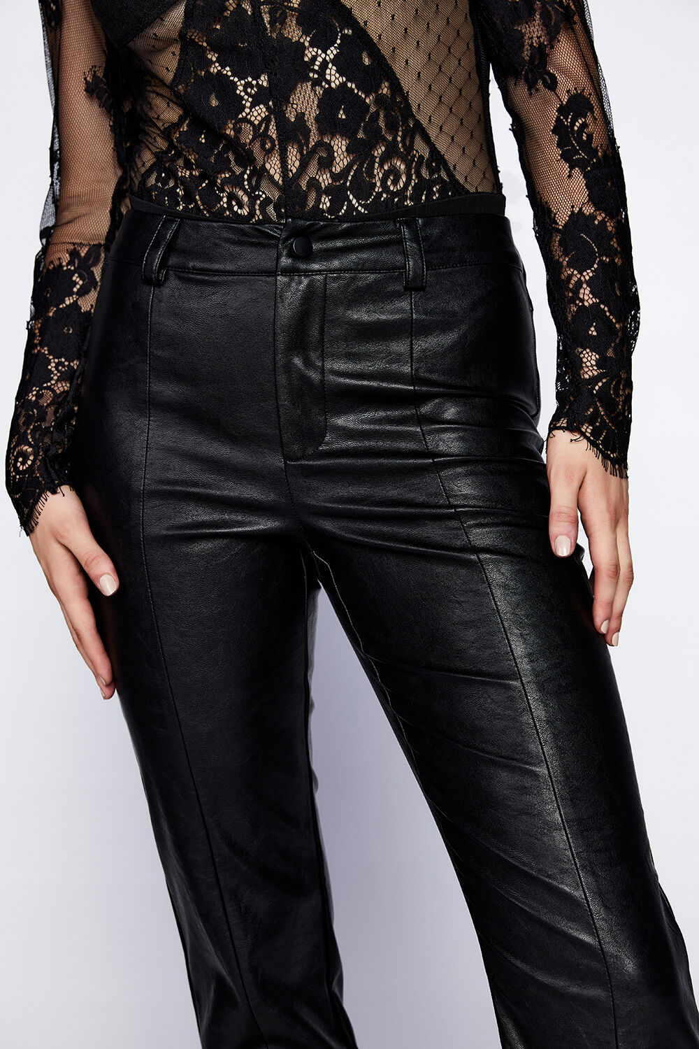 VEGAN LEATHER HIPSTER PANT in colour CAVIAR