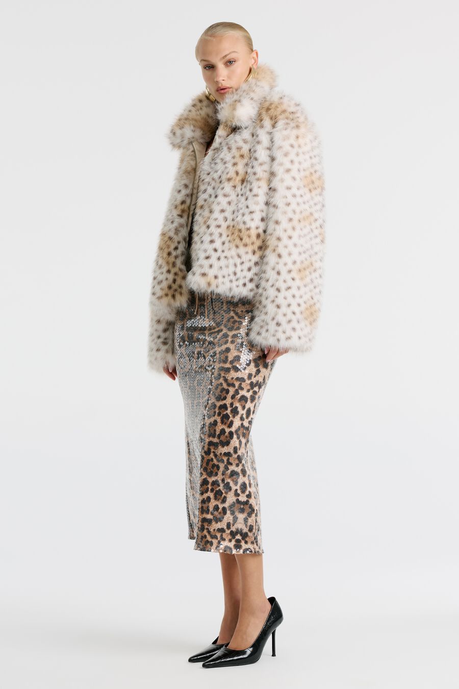 SYLVIE ZIP FAUX FUR JACKET in colour Animal Print