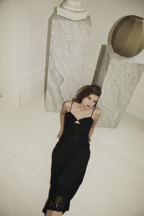 YESENIA LACE MIDI DRESS in colour CAVIAR