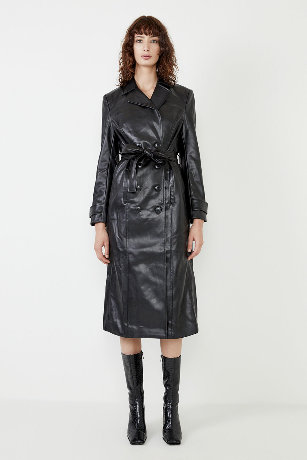 Black leather trench coat online