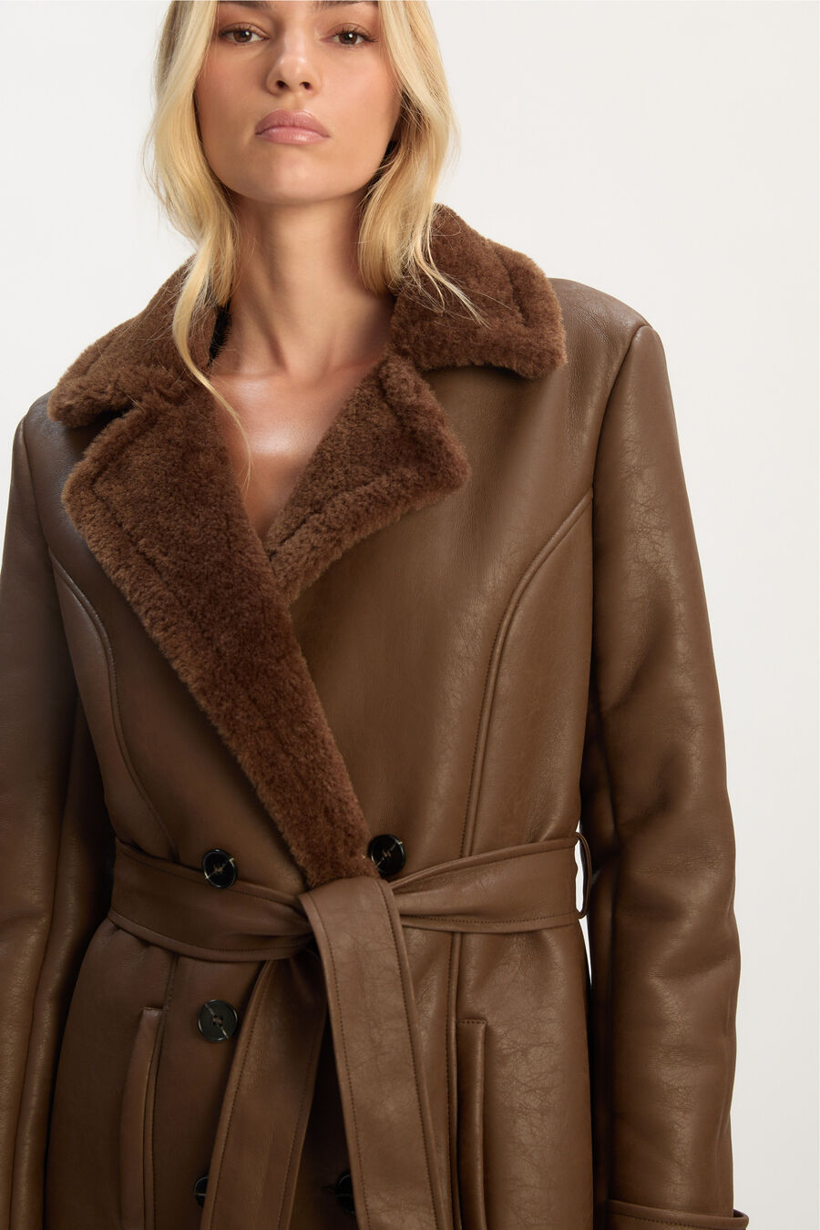 Vegan Leather Shearling Coat