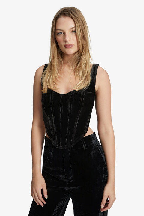 FITTED VELOUR CORSET BUSTIER in colour CAVIAR