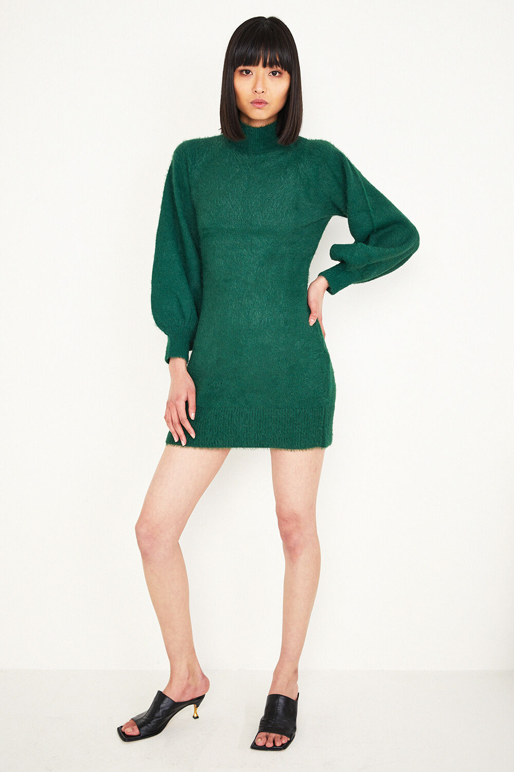 Green knit dress with sleeves clearance