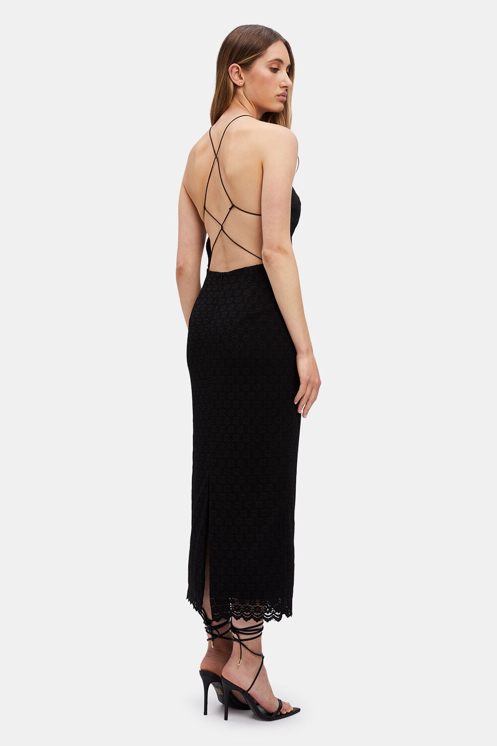 CHAMELEON LACE MIDI DRESS in colour CAVIAR