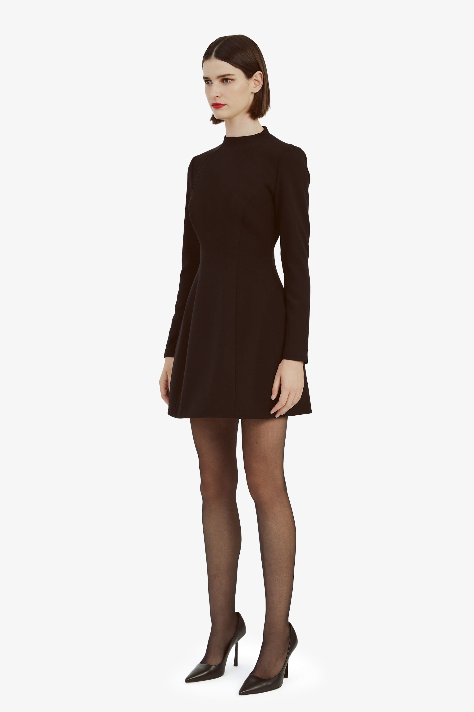 fitted lace wedding dress Hayden Long Sleeve Plunge Mini Dress / Burgundy | Meshki main image 1