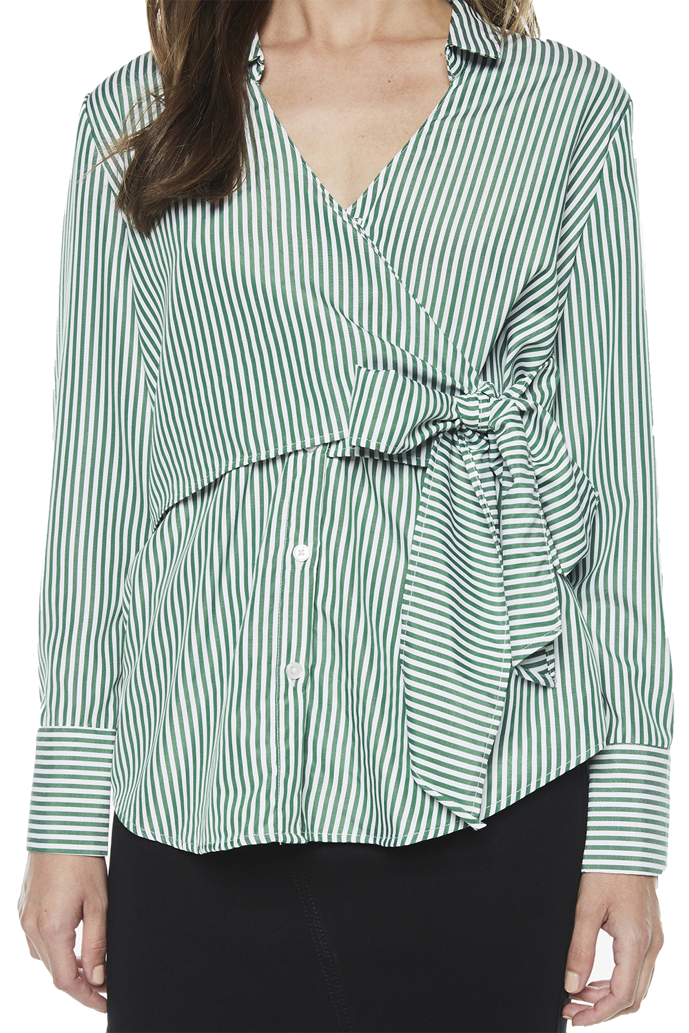 Wrap Tie Shirt in Grn Stripe | Bardot