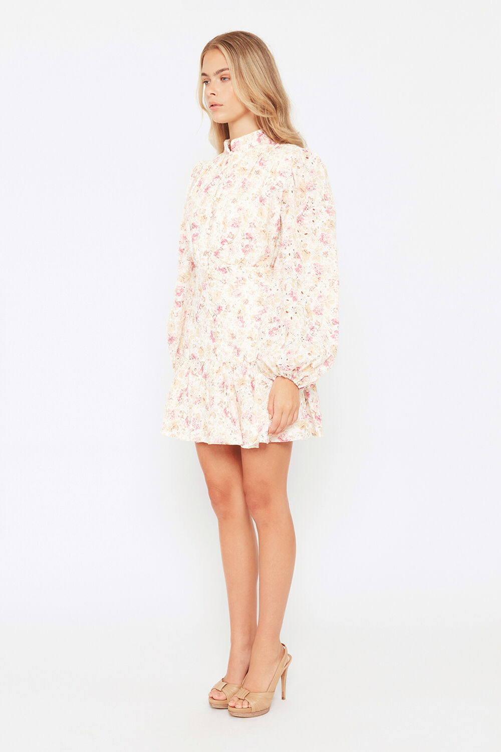 HENDRY FLORAL MINI DRESS in colour ROSE TAN