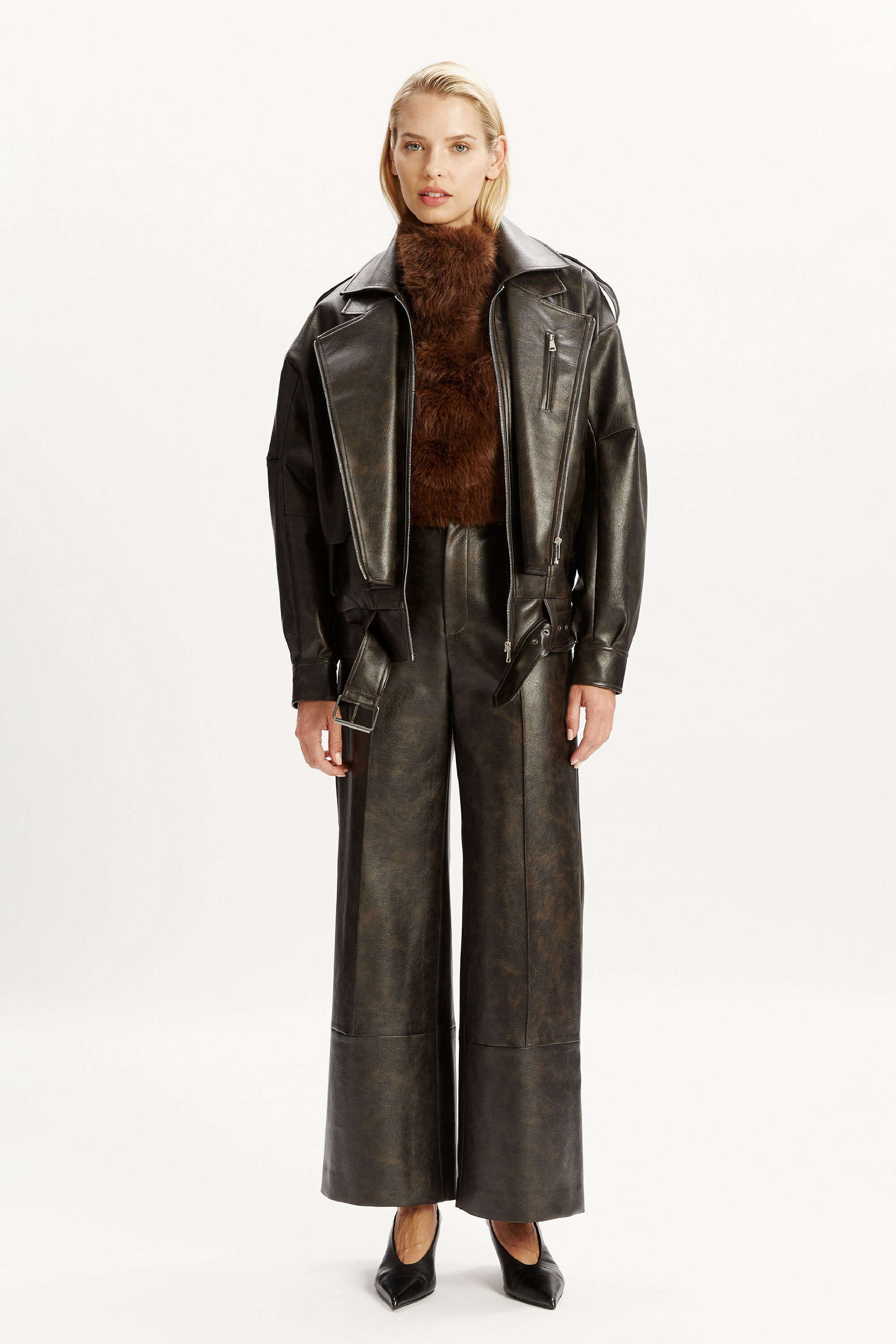 Kavi Vegan Leather Jacket In Dark Chocolate | Bardot