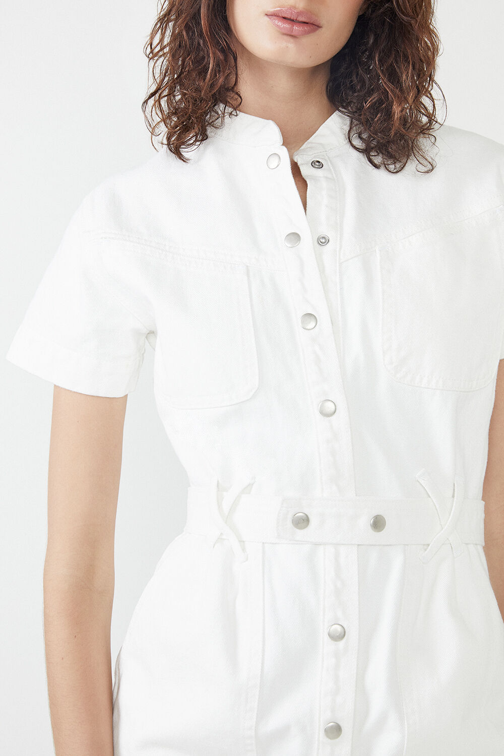Stacey Denim Dress in Ivory | Bardot