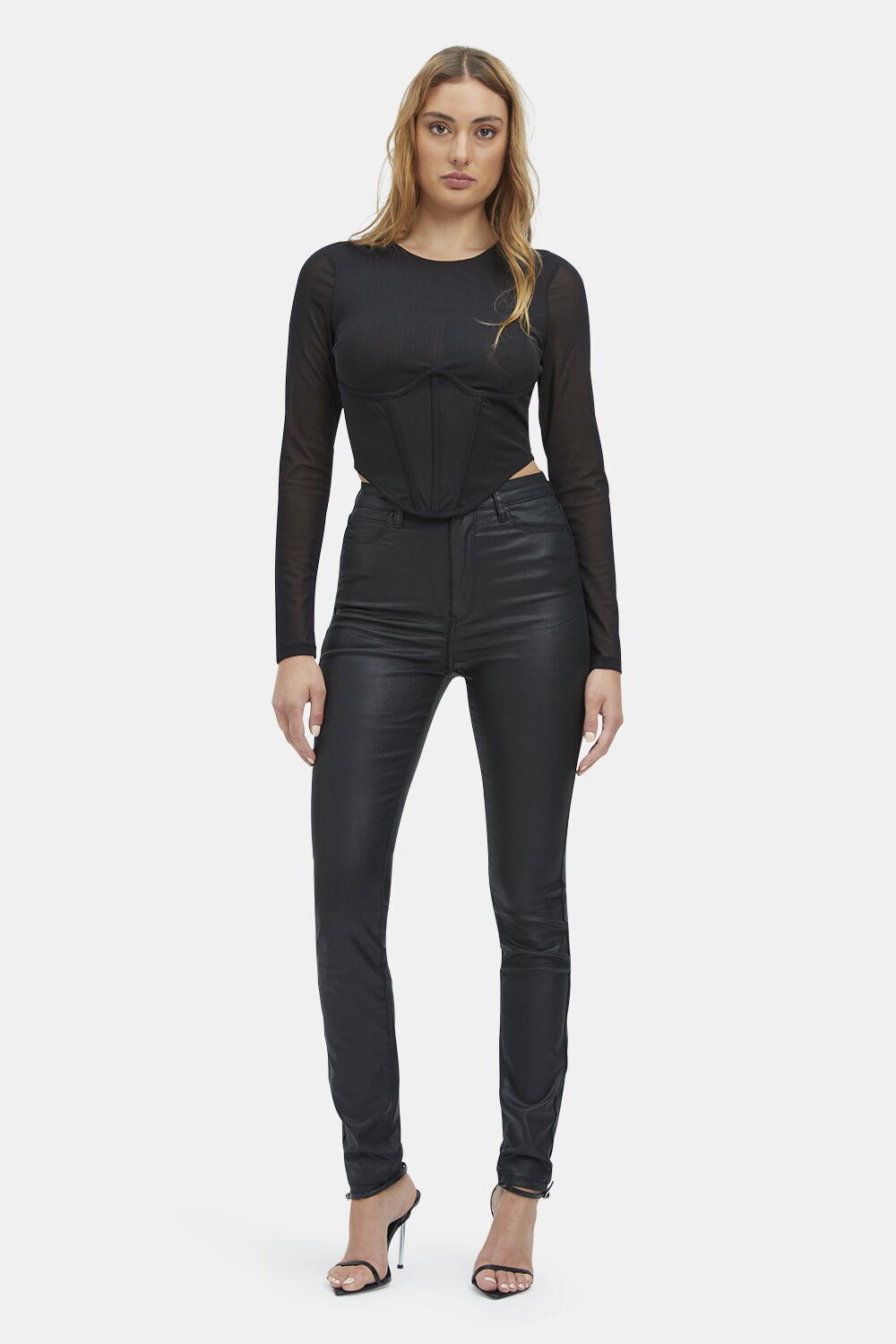 SENSEI MESH CORSET TOP in colour CAVIAR