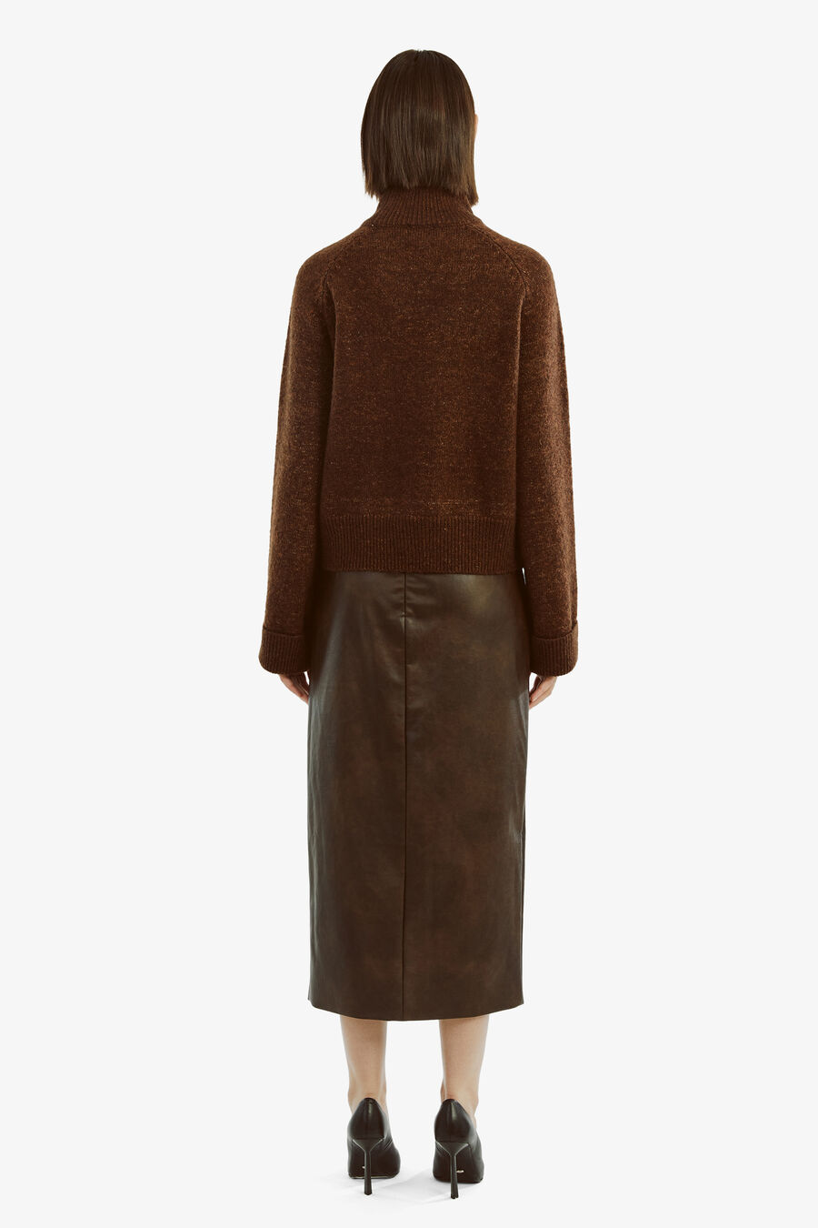 DANTE VEGAN LEATHER MIDI SKIRT in colour DARK CHOCOLATE