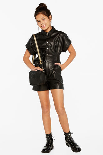 PU BELTED PLAYSUIT in colour CAVIAR