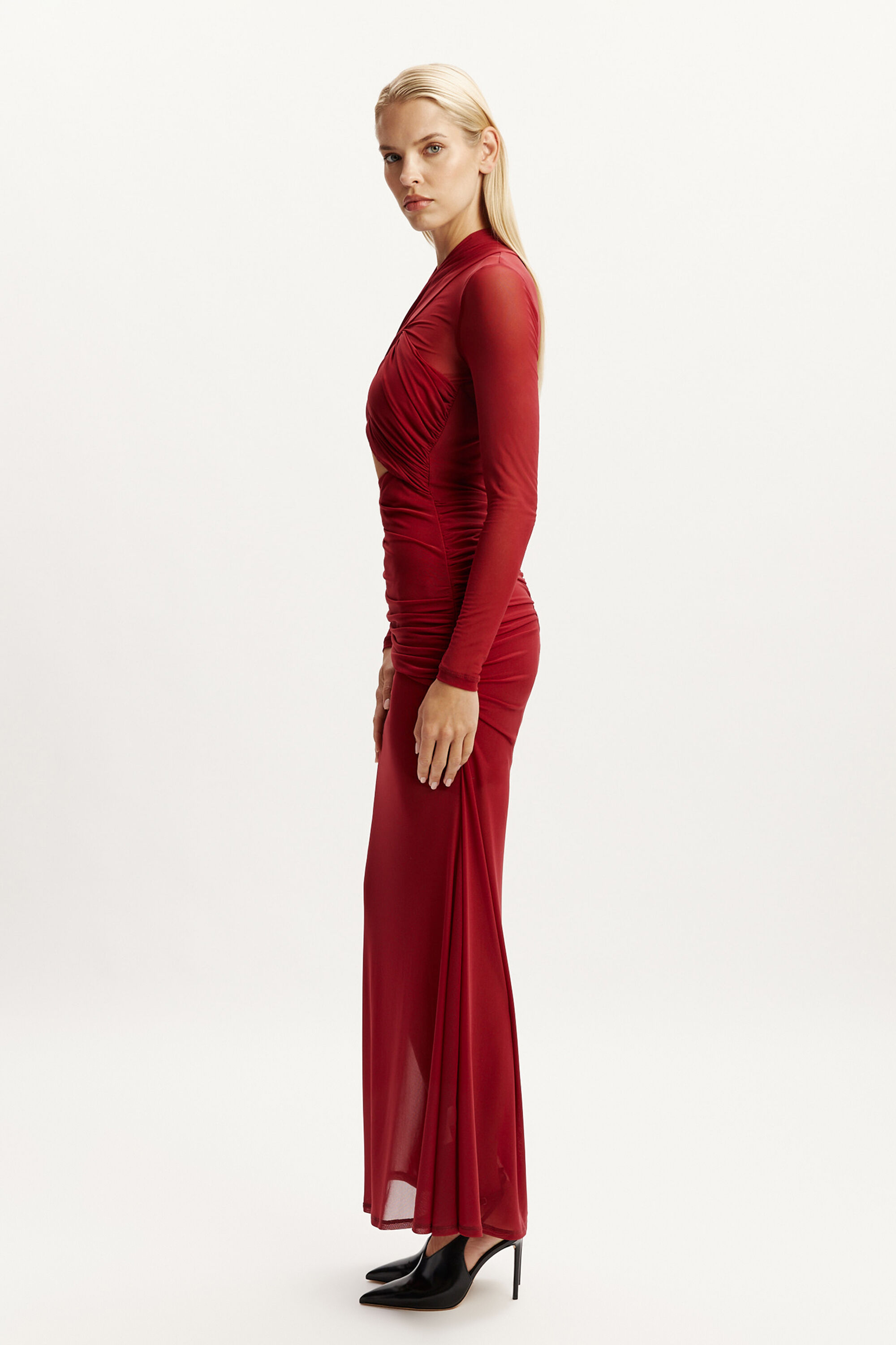 chinese dress ladies Edwina Knotted Mesh Maxi Dress / Red | Meshki
