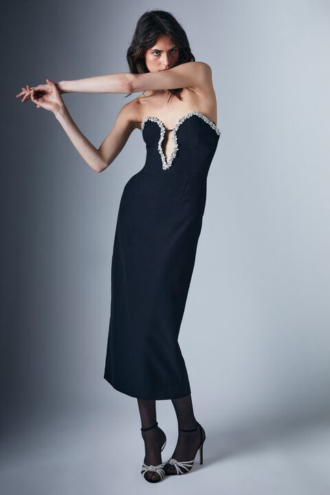 ELENI DIAMANTE MIDI DRESS in colour CAVIAR